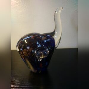 Elephant Cobalt Blue Art Glass 5" With Trunk Up 7 1/2 "